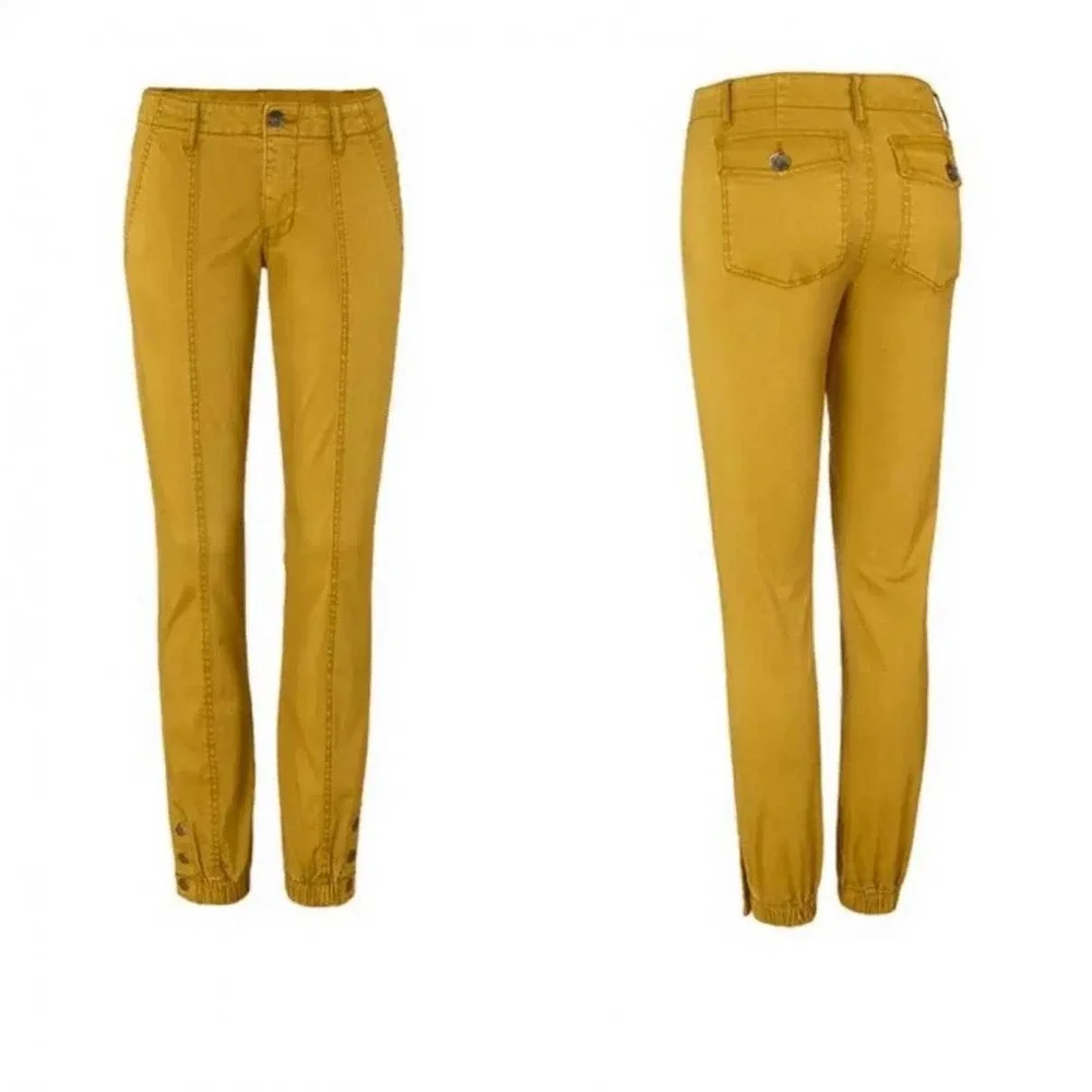 Cabi Mariner Jogger Pants‎ #5504 Mustard Yellow Slim Fit Snap Cuff Size 12